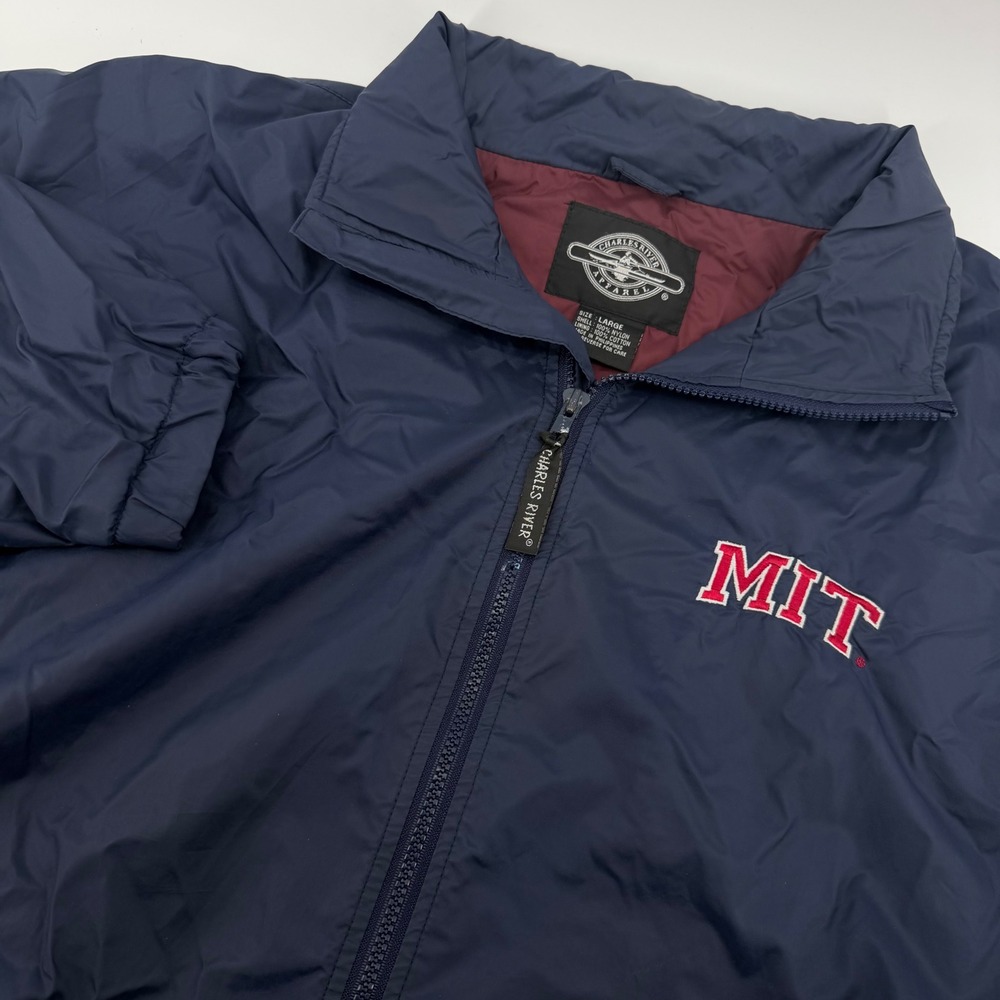 Charles River Apparel Windbreaker Men Large Navy MIT Embroidered Full Zip Jacket